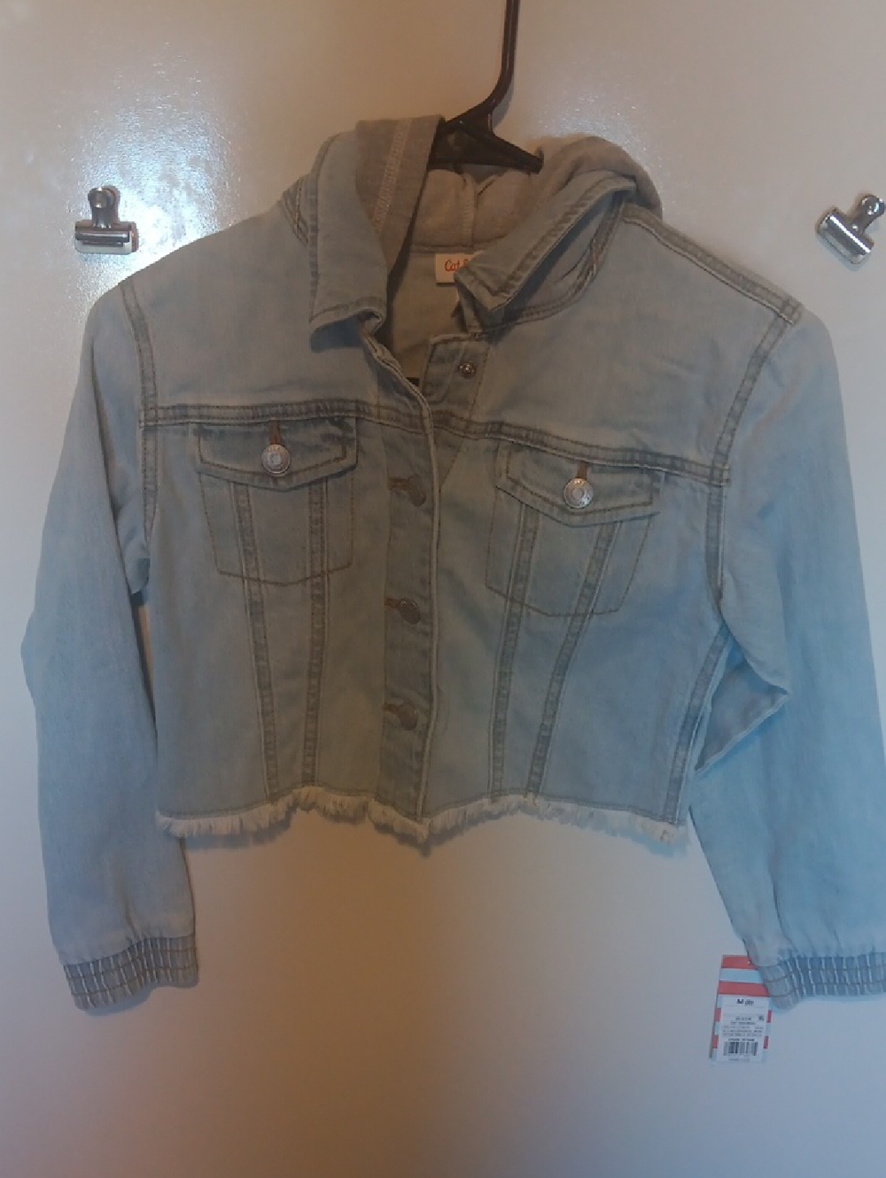 Cat & Jack Light Blue Cropped Denim Jacket with Hood Size 8 New